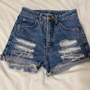 Distressed jean shorts
